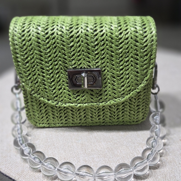 Melie Bianco Handbags - Melie Bianco Lime Woven Mini Bag with Clear Beaded Handle